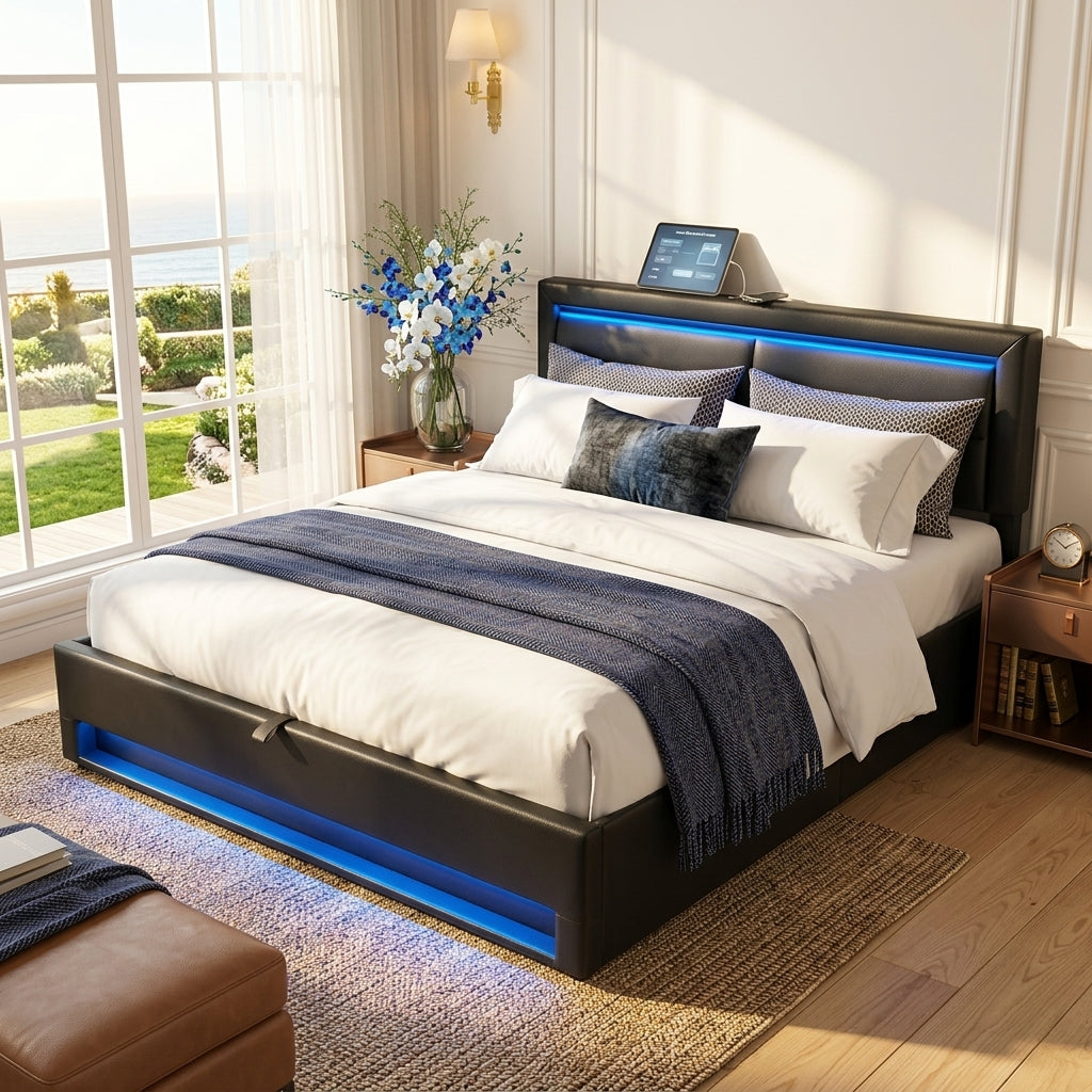 Audreamy Alba Ottoman Bed Black PU