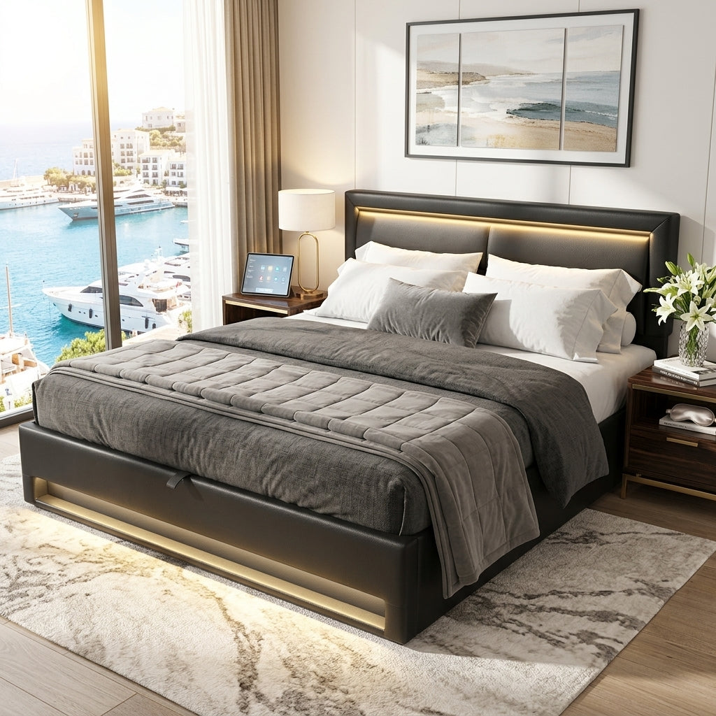 Audreamy Alba Ottoman Bed Black PU