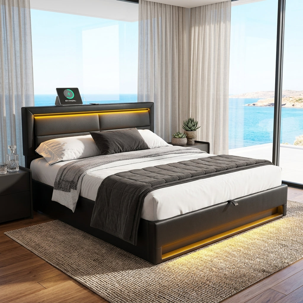 Audreamy Alba Ottoman Bed Black PU