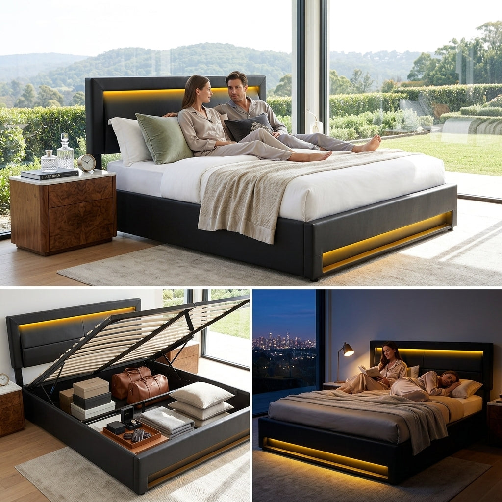 Audreamy Alba Ottoman Bed Black PU