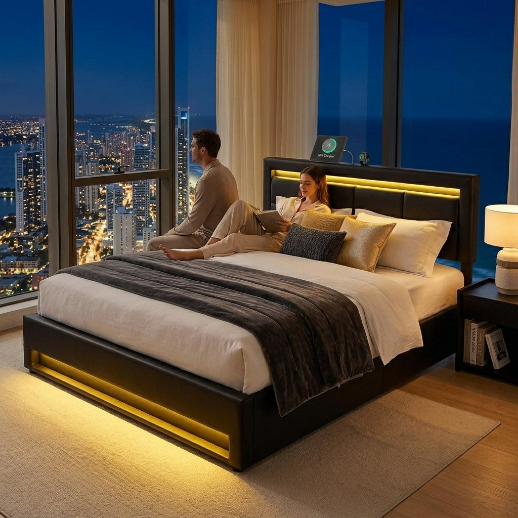 Audreamy Alba Ottoman Bed Black PU