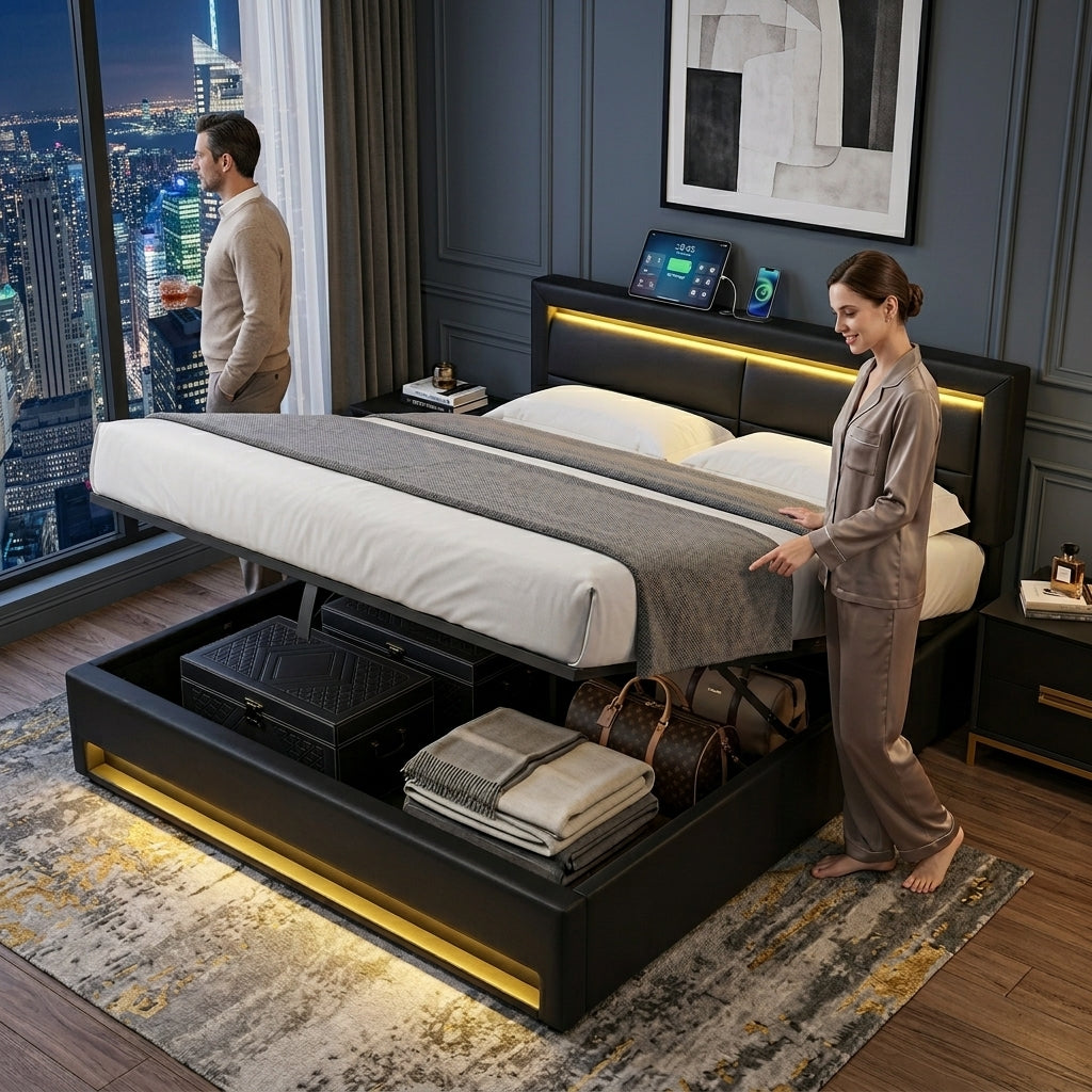 Audreamy Alba Ottoman Bed Black PU