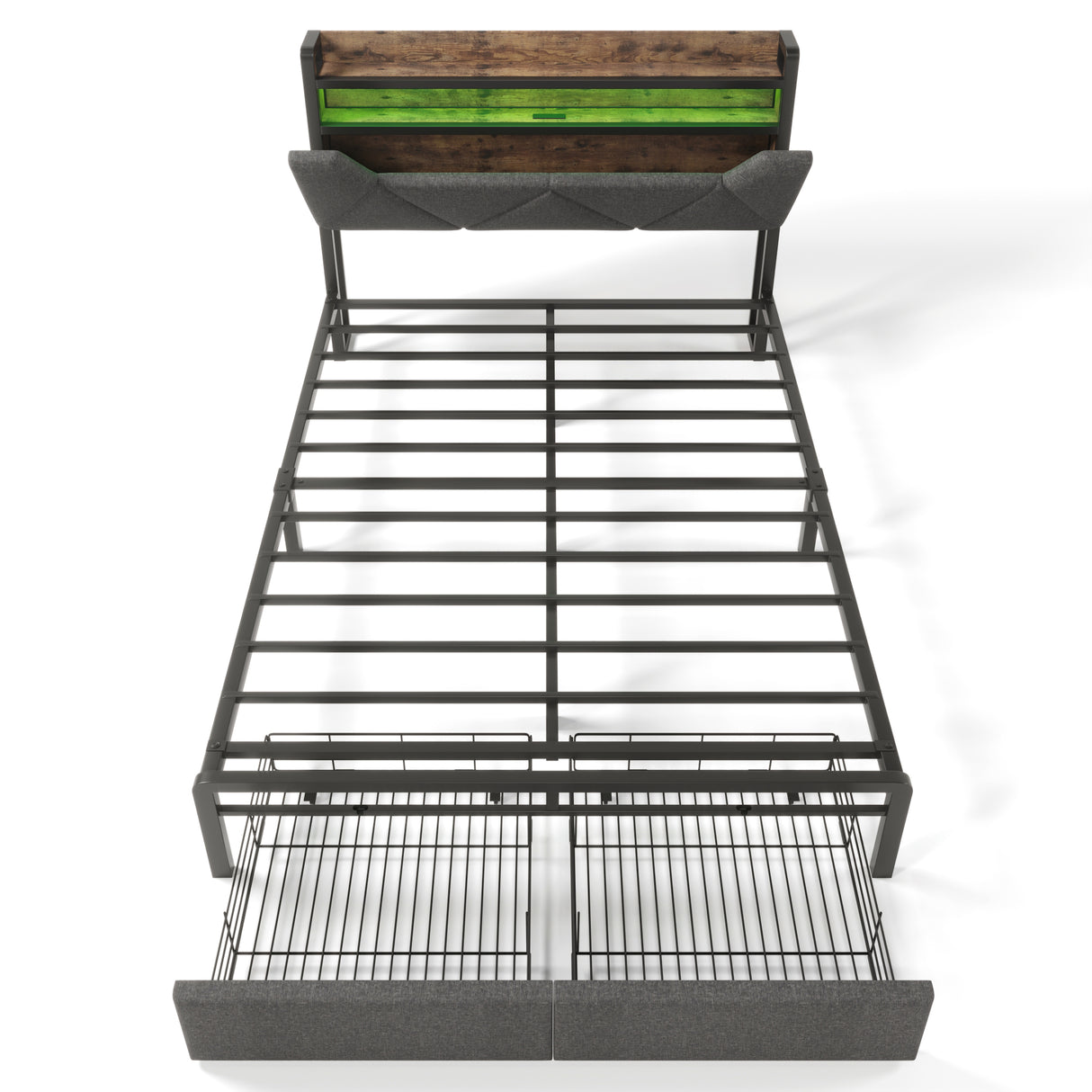 Audreamy Timeless Storage Bed Frame with Storage Drawers Grey Linen