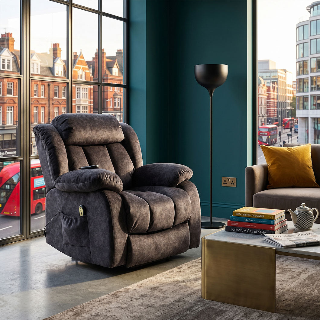 Audreamy Riser Recliner Chair Velvet Black with Massage & Heat