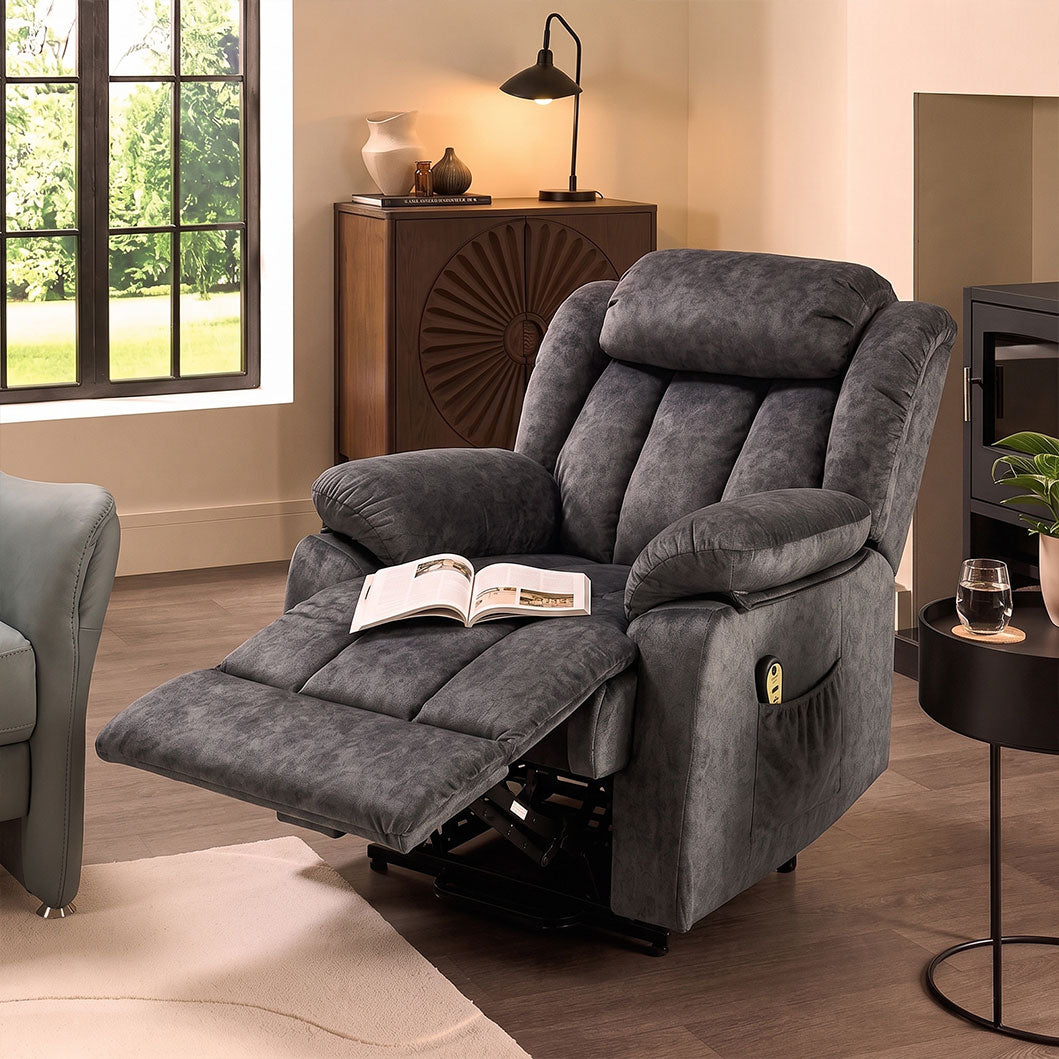 Audreamy Riser Recliner Chair Velvet Black with Massage & Heat