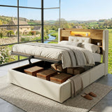 Audreamy Dorma Upholstered Bed with Storage Drawers, LED & USB Charging Beige Linen
