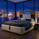 Audreamy Dorma Upholstered Bed with Storage Drawers, LED & USB Charging Beige Linen