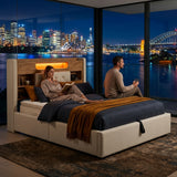 Audreamy Dorma Upholstered Bed with Storage Drawers, LED & USB Charging Beige Linen
