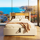 Audreamy Dorma Upholstered Bed with Storage Drawers, LED & USB Charging Beige Linen