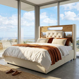 Audreamy Dorma Upholstered Bed with Storage Drawers, LED & USB Charging Beige Linen