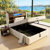 Audreamy Dorma Upholstered Bed with Storage Drawers, LED & USB Charging Beige Linen