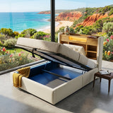Audreamy Dorma Upholstered Bed with Storage Drawers, LED & USB Charging Beige Linen