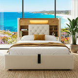 Audreamy Dorma Upholstered Bed with Storage Drawers, LED & USB Charging Beige Linen