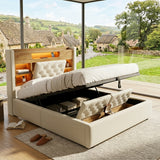 Audreamy Dorma Upholstered Bed with Storage Drawers, LED & USB Charging Beige Linen