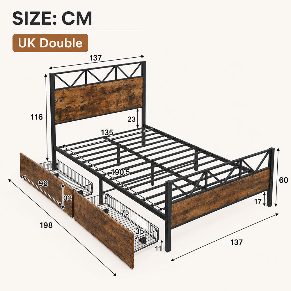 Metal Bed Iron bed, Black+Wood