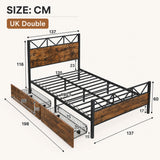 Metal Bed Iron bed, Black+Wood