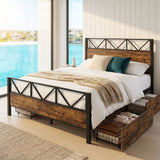 Metal Bed Iron bed, Black+Wood