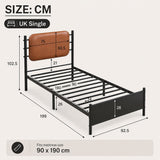 Metal bed, With a PU-upholstered headboard,  Black Iron+PU