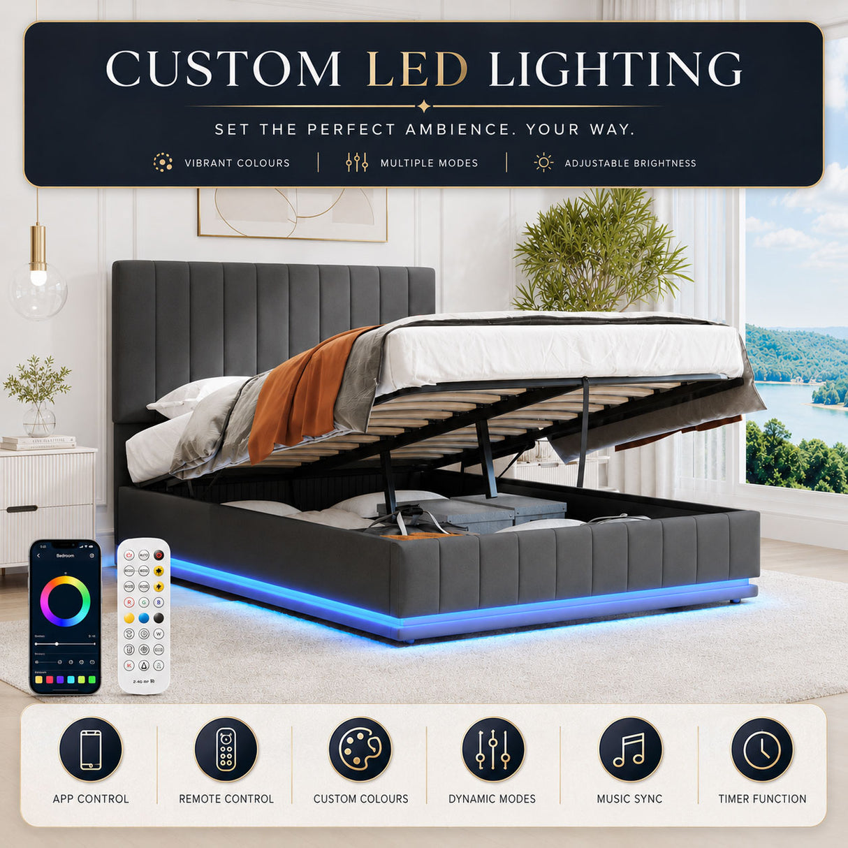 Audreamy Selene Ottoman Bed Grey Leather