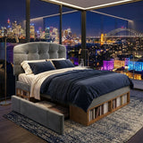 Audreamy Modra Upholstered Bed with Storage Drawers, Adjustable Headboard Grey Velvet