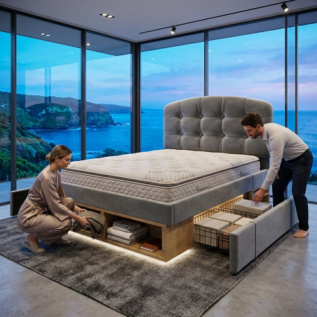 Audreamy Modra Upholstered Bed with Storage Drawers, Adjustable Headboard Grey Velvet