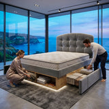 Audreamy Modra Upholstered Bed with Storage Drawers, Adjustable Headboard Grey Velvet