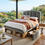 Audreamy Modra Upholstered Bed with Storage Drawers, Adjustable Headboard Grey Velvet