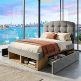 Audreamy Modra Upholstered Bed with Storage Drawers, Adjustable Headboard Grey Velvet