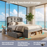 Audreamy Modra Upholstered Bed with Storage Drawers, Adjustable Headboard Grey Velvet