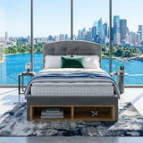 Audreamy Modra Upholstered Bed with Storage Drawers, Adjustable Headboard Grey Velvet