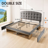Audreamy Modra Upholstered Bed with Storage Drawers, Adjustable Headboard Grey Velvet