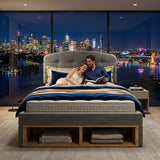 Audreamy Modra Upholstered Bed with Storage Drawers, Adjustable Headboard Grey Velvet