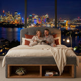 Audreamy Modra Upholstered Bed with Storage Drawers, Adjustable Headboard Grey Velvet