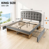Audreamy Modra Upholstered Bed with Storage Drawers, Adjustable Headboard Grey Velvet