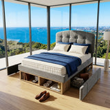 Audreamy Modra Upholstered Bed with Storage Drawers, Adjustable Headboard Grey Velvet
