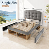 Audreamy Modra Upholstered Bed with Storage Drawers, Adjustable Headboard Grey Velvet