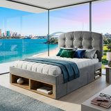 Audreamy Modra Upholstered Bed with Storage Drawers, Adjustable Headboard Grey Velvet