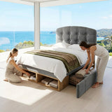Audreamy Modra Upholstered Bed with Storage Drawers, Adjustable Headboard Grey Velvet