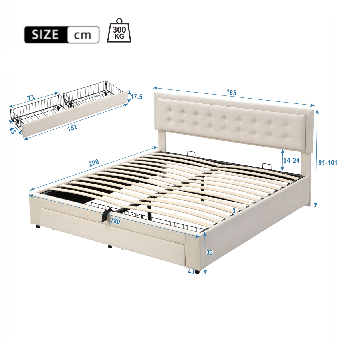 Audreamy Everley Ottoman Bed Beige Velvet
