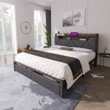 Audreamy Timeless Storage Bed Frame with Storage Drawers Grey Linen