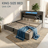 Audreamy Dorma Ottoman Bed with Storage Drawers LED & USB Charging Grey Linen