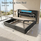 Audreamy Dorma Ottoman Bed with Storage Drawers LED & USB Charging Grey Linen