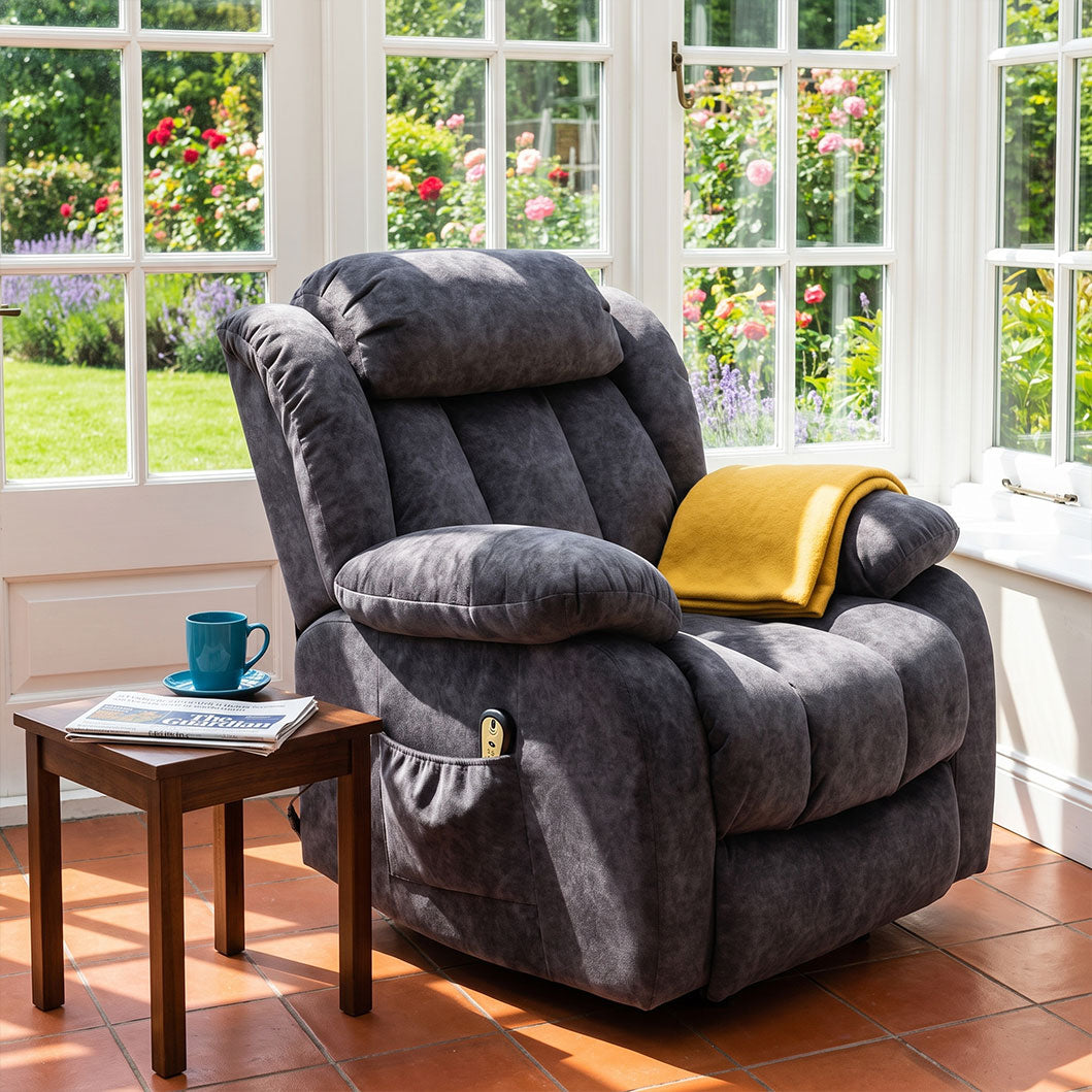Audreamy Riser Recliner Chair Velvet Black with Massage & Heat