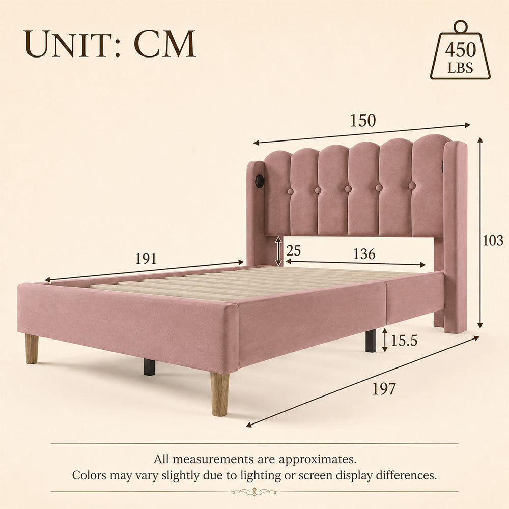 Audreamy Aria Bed Frame Pink Velvet