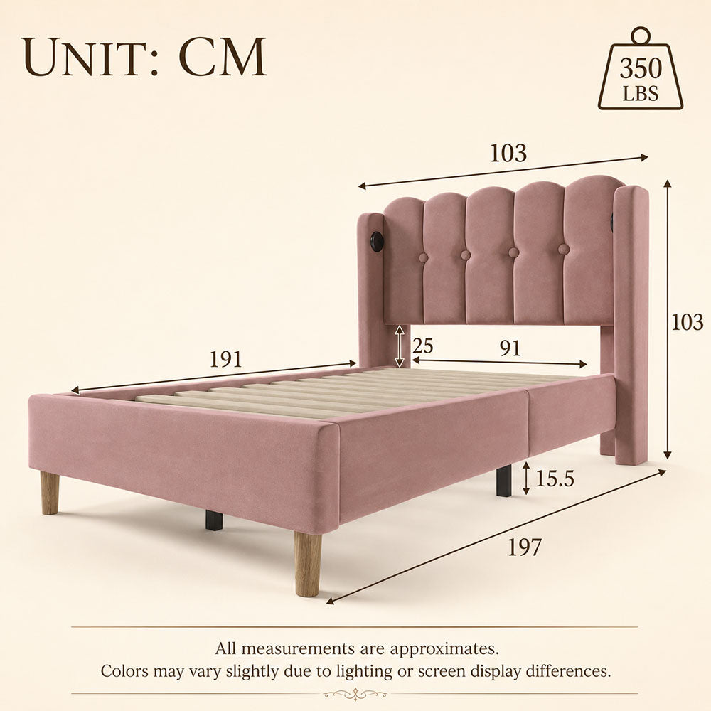 Audreamy Aria Bed Frame Pink Velvet