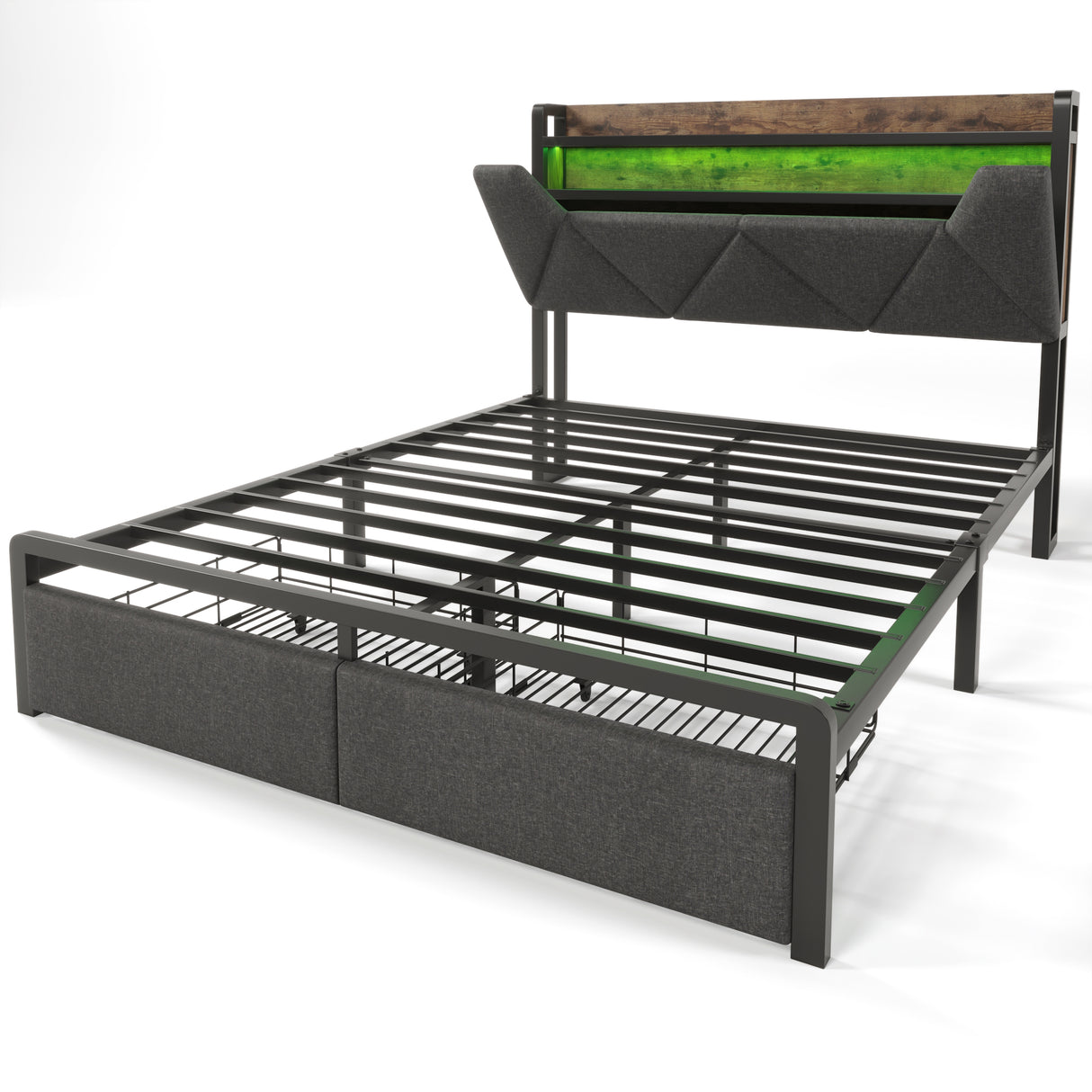 Audreamy Timeless Storage Bed Frame with Storage Drawers Grey Linen