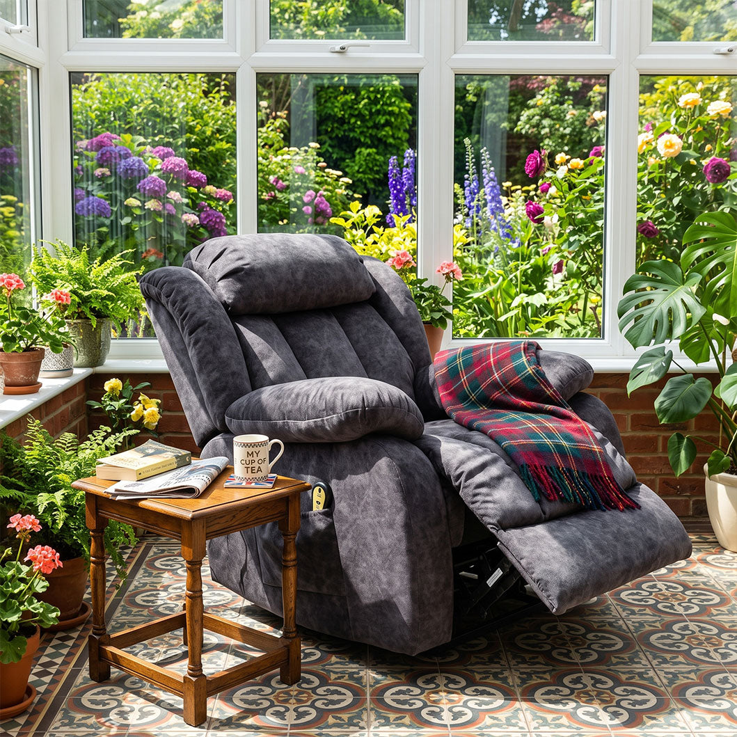 Audreamy Riser Recliner Chair Velvet Black with Massage & Heat