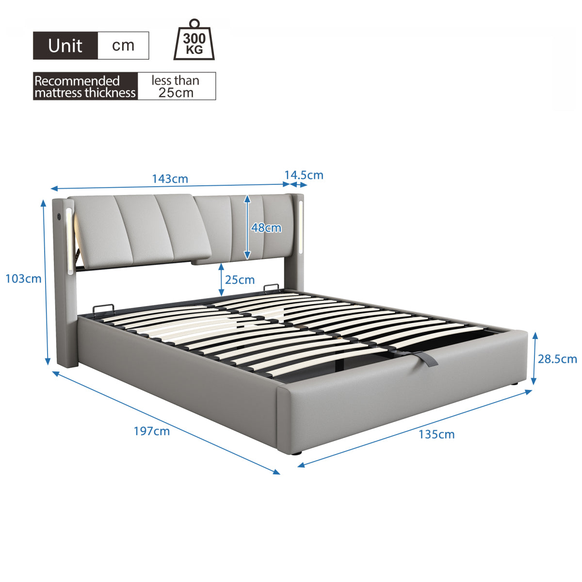 Audreamy Avalon Ottoman Bed Grey PU