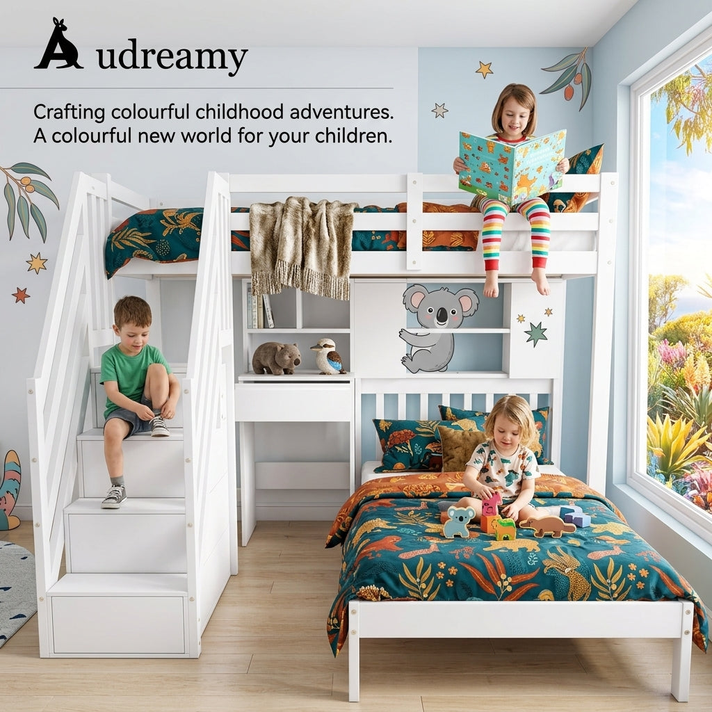 Audreamy Eryndor Bunk Bed High Sleepers White Wood Single