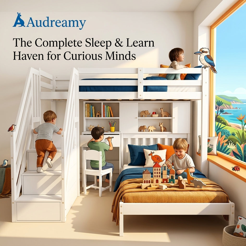 Audreamy Eryndor Bunk Bed High Sleepers White Wood Single